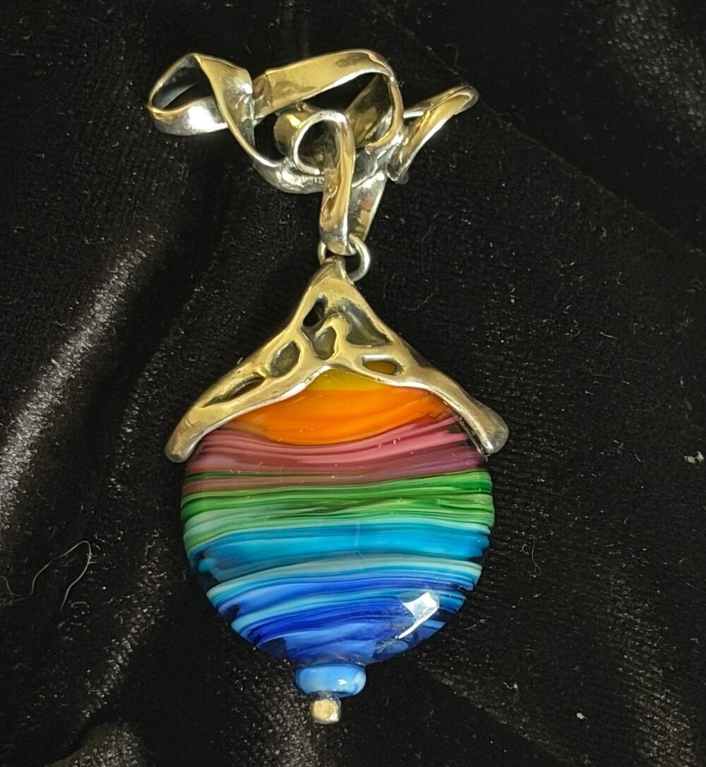 Hagit Gorali HG Israel 925 Sterling Silver Kalos Multi-Color Glass Pendant